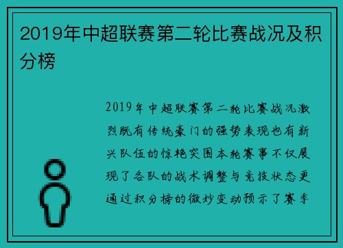 2019年中超联赛第二轮比赛战况及积分榜